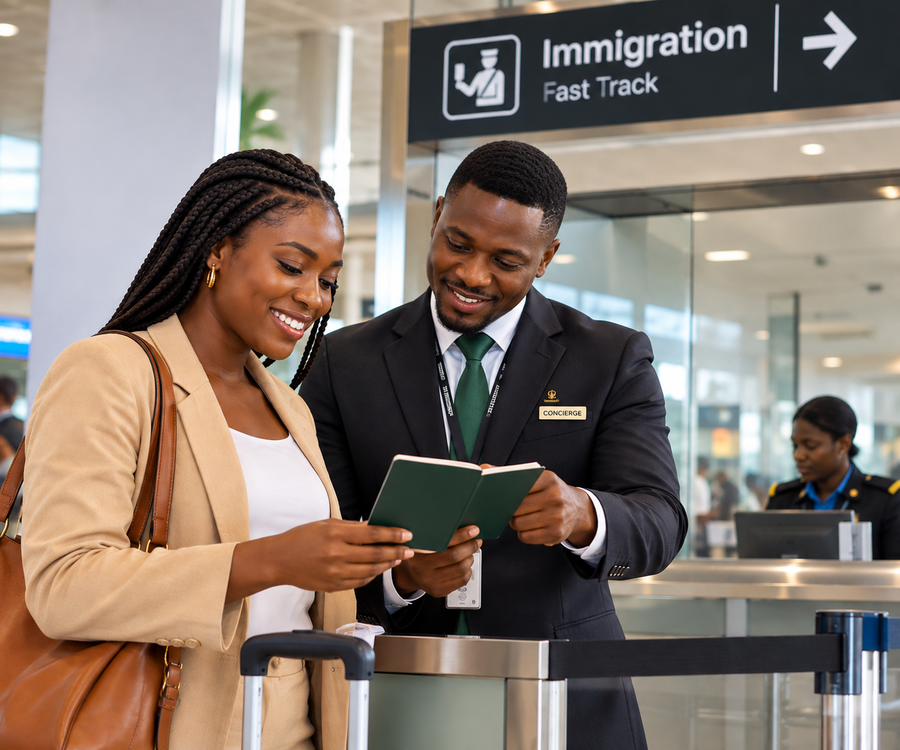 Concierge assisting with visa paperwork