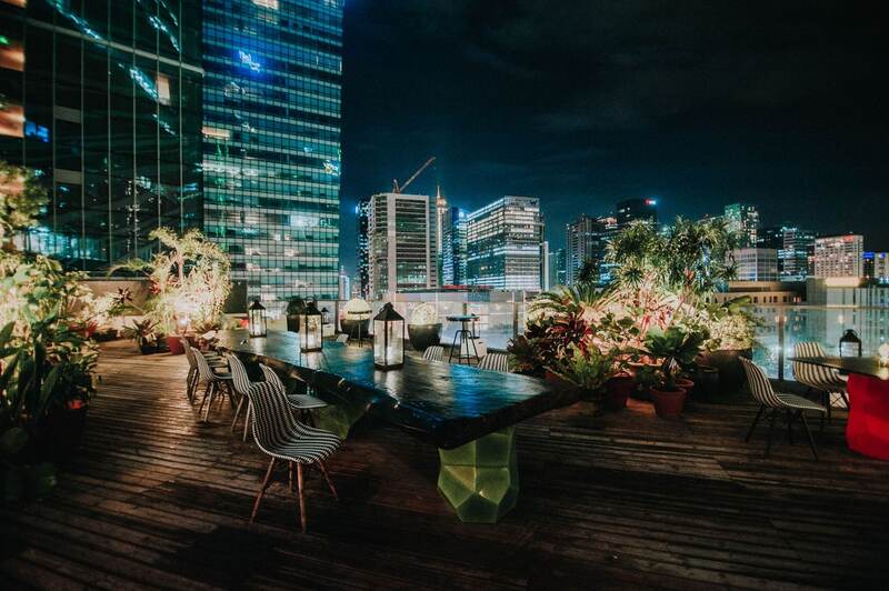 Rooftop dining at night